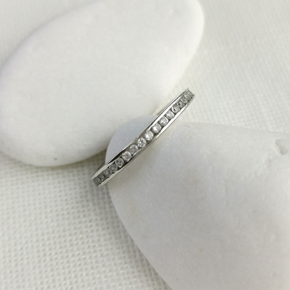 White Sapphire Eternity Ring Stacking Band Wedding Band Size 8 - Picture 1 of 5